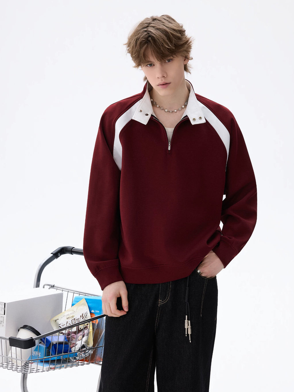 CHOR Sports Style Stand-up Collar Color Matching Casual Sweater