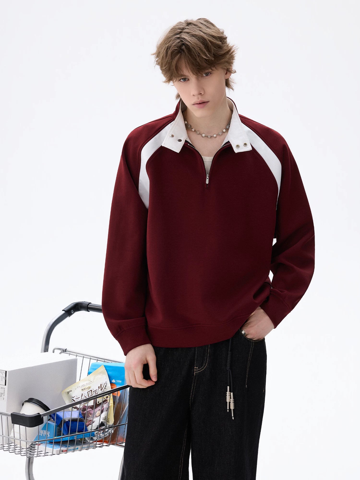 CHOR Sports Style Stand-up Collar Color Matching Casual Sweater