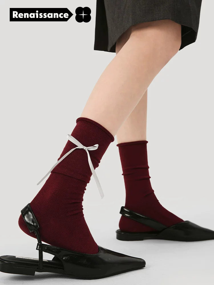 Renaissance high-end Ankola red miu wind bow socks