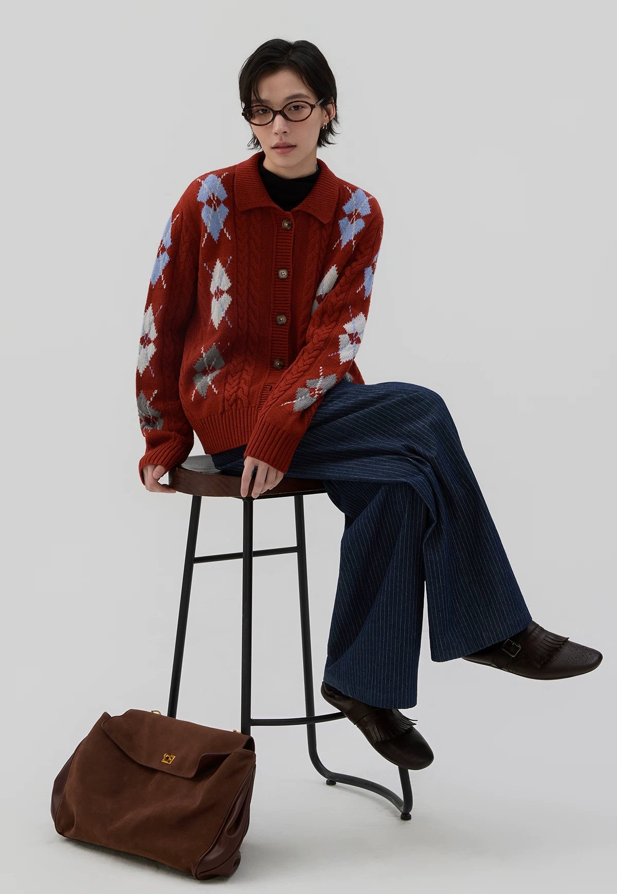 Sameuoo Rhombus Twist Knitted Sweater