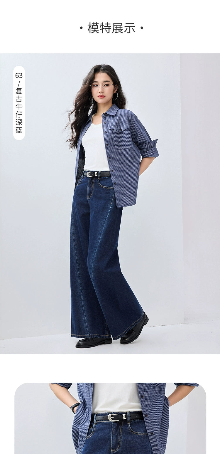 Giordano Side Bone Forward Pants High Waist Wide Leg Jeans