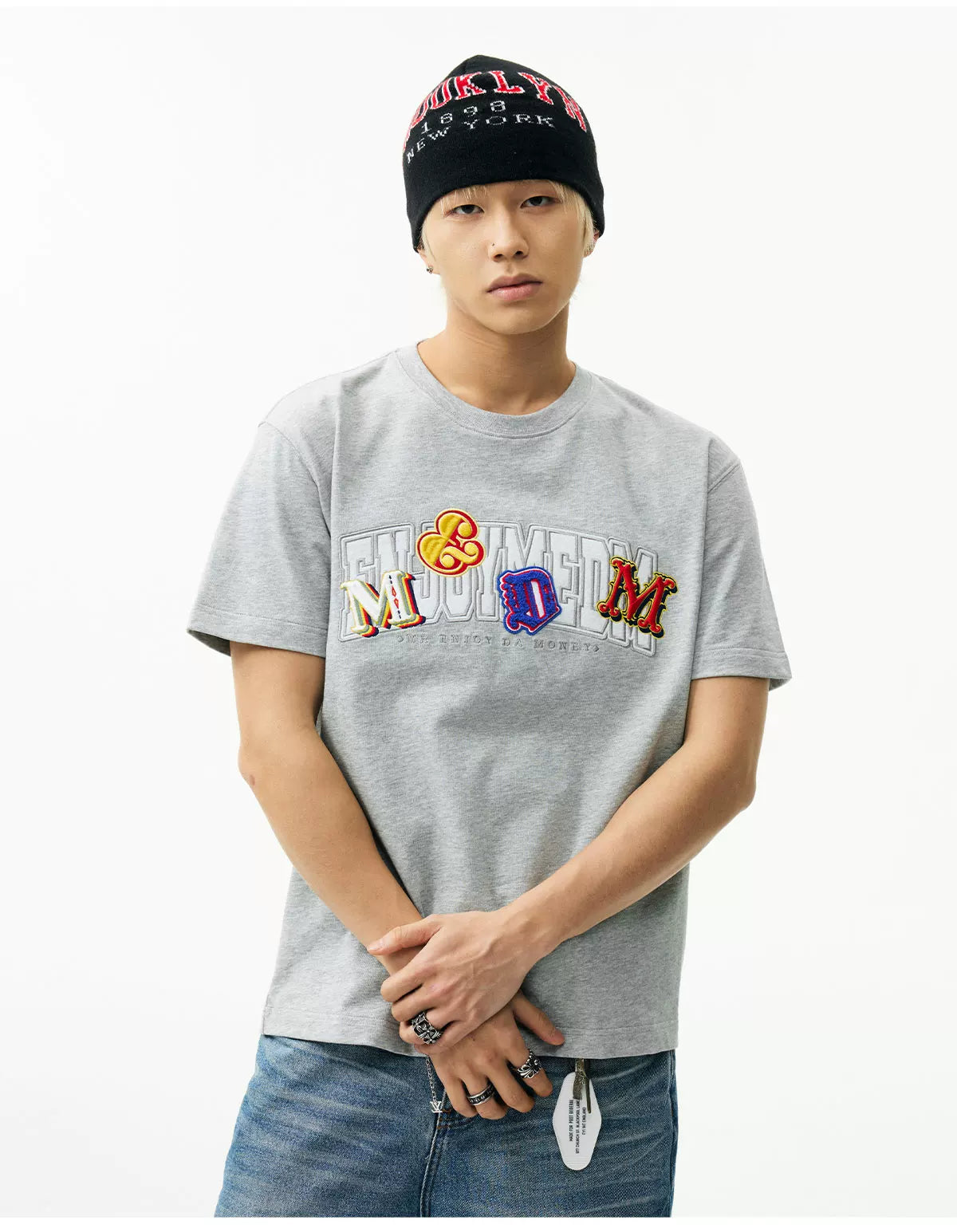 MEDM Double-layer Contrasting Color Embroidery Letter Casual Tee