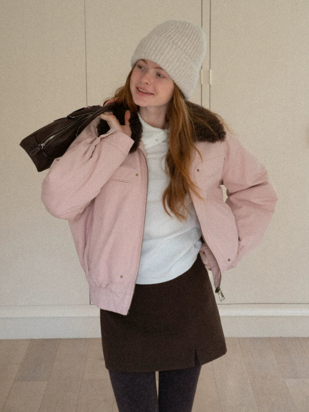 EGGKA Detachable Fur Collar Cargo Jacket Cotton Short Coat