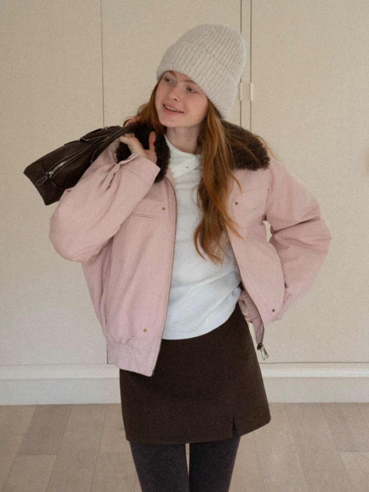 EGGKA Detachable Fur Collar Cargo Jacket Cotton Short Coat