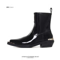 SHENLV STUDIO Glossy Square High-heeled Leather Boots