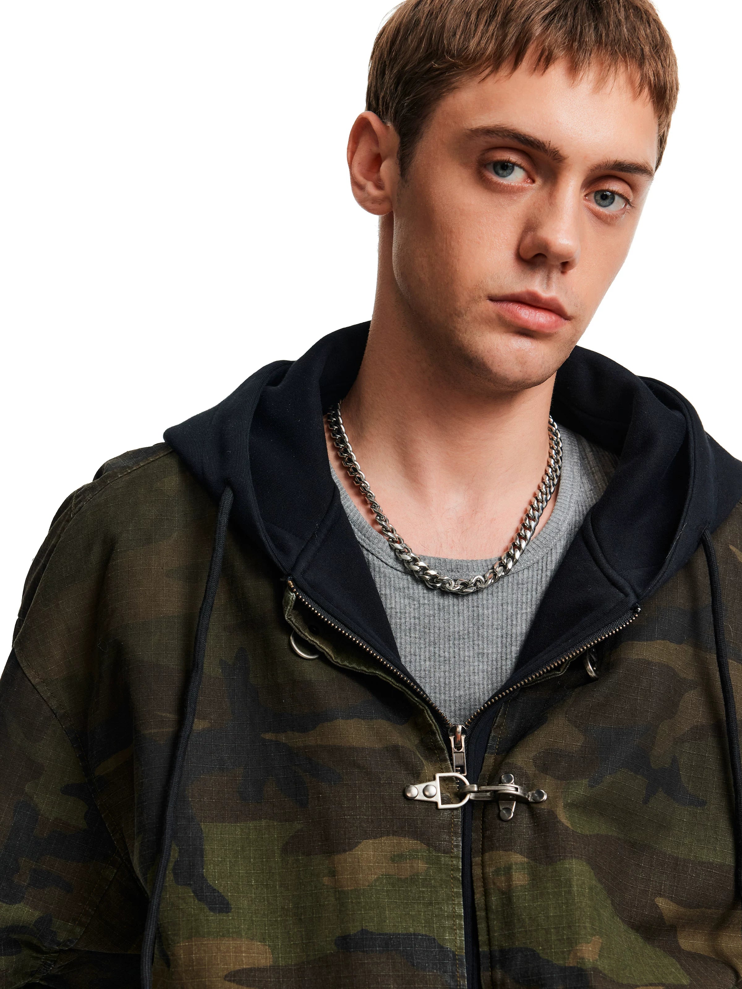 MADWITCH Retro Old Camouflage Aircraft Buckle Hooded Cotton Jacket