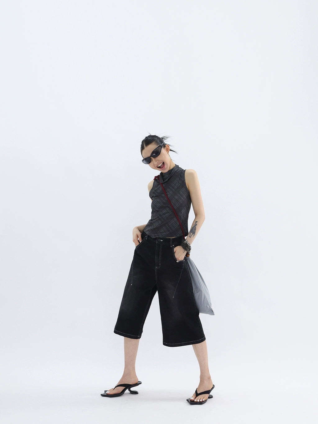 FUZZYKON Cross Stitch Seven-point Wide-leg Jeans