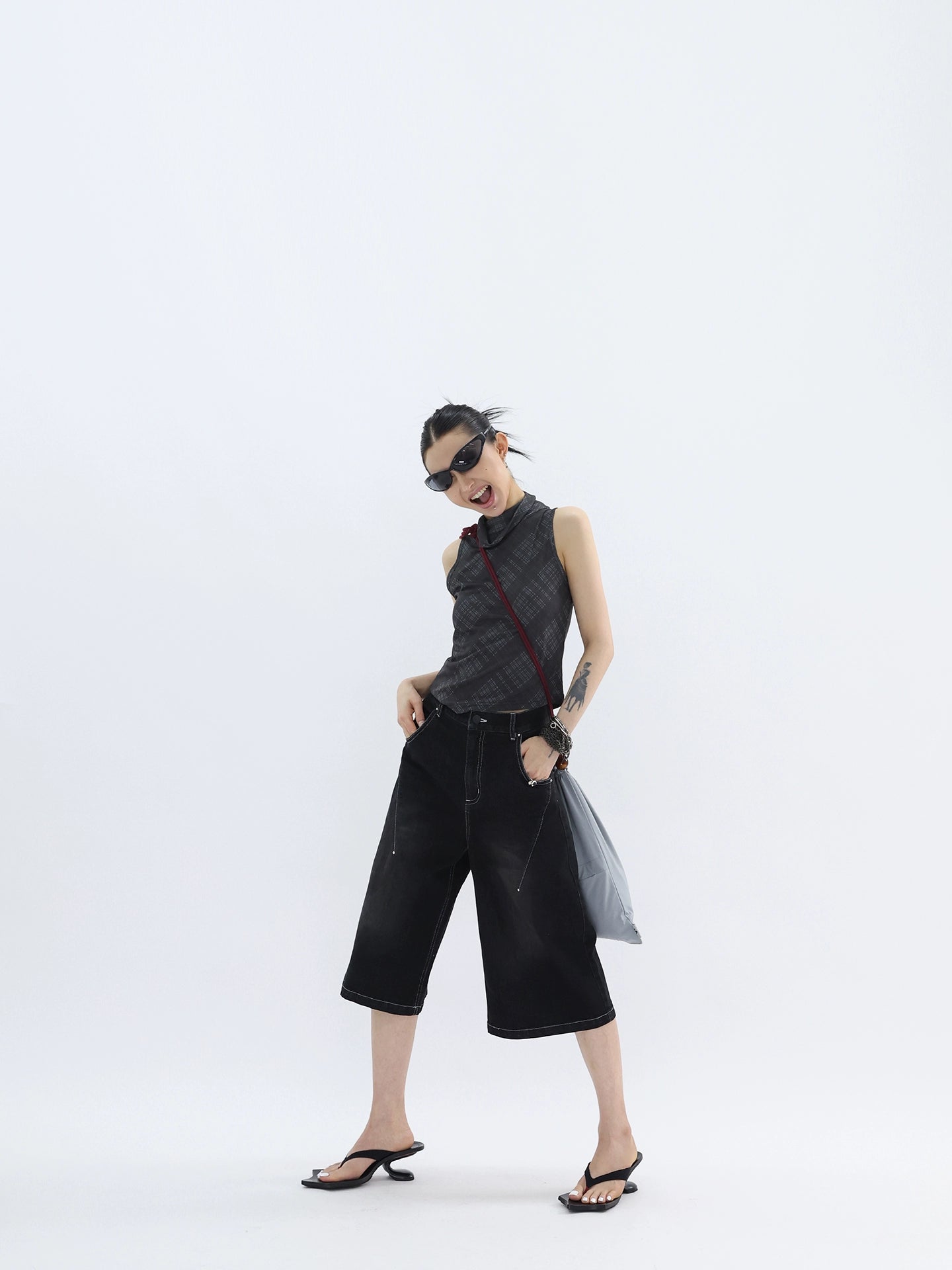 FUZZYKON Cross Stitch Seven-point Wide-leg Jeans