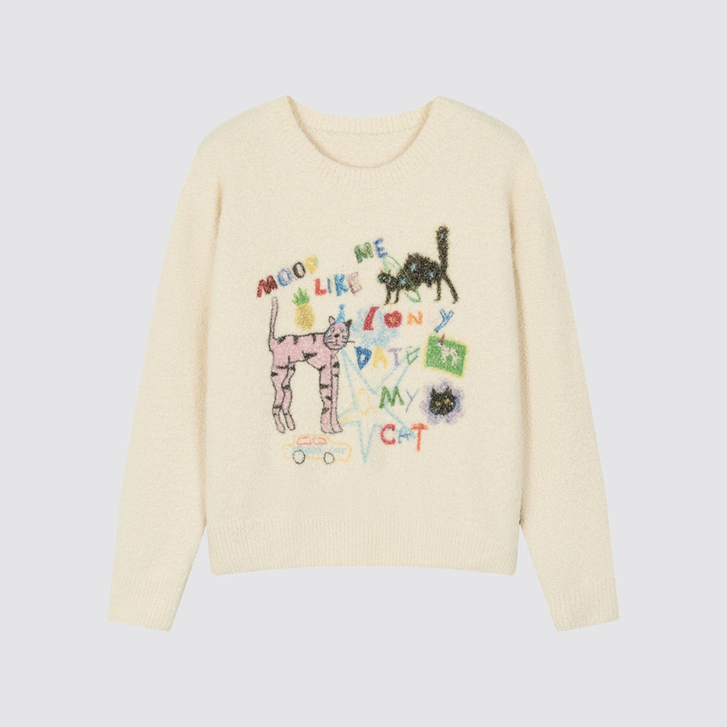 MoodLikeMe Hand-painted Graffiti Cat Knitted Sweater