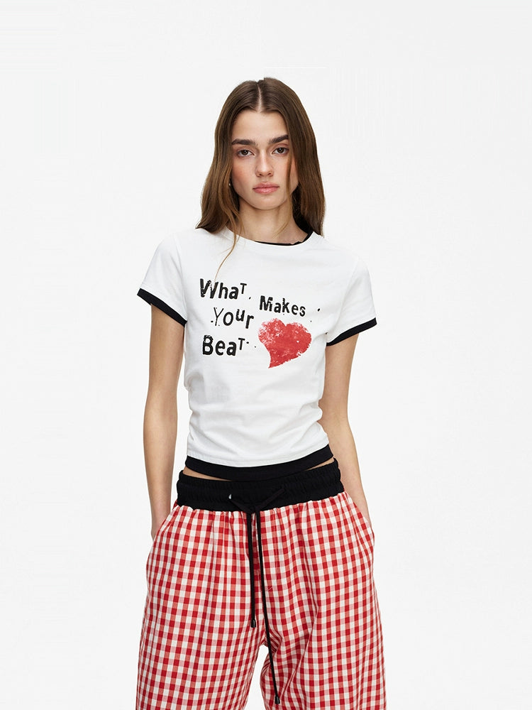 BGT Fake Two Pieces of Love Sports Pure Cotton Tee