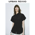 URBAN REVIVO Temperament Commuter Pleated Waist Open Shirt