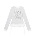Ablueberry Animal Embroidered Lotus Leaf Hem Casual Long Sleeves