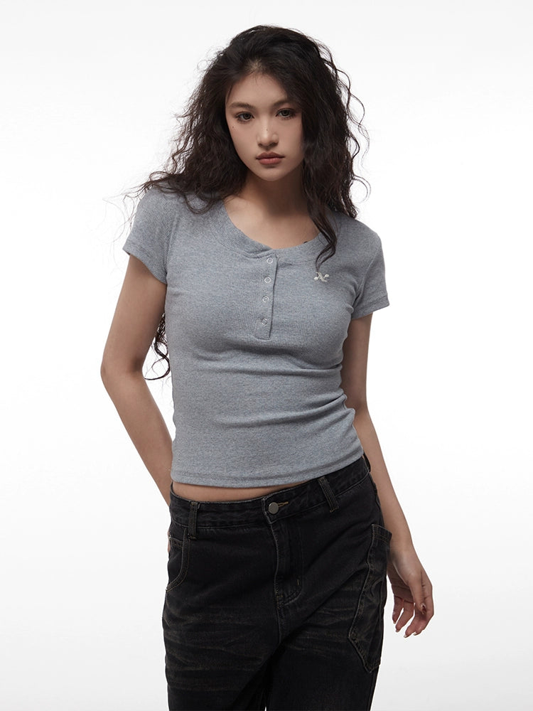 AIRHOOD Slim Fit Button V Neck Tee