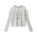 Nariele Vintage Striped Fake Two Piece Short Long Sleeve