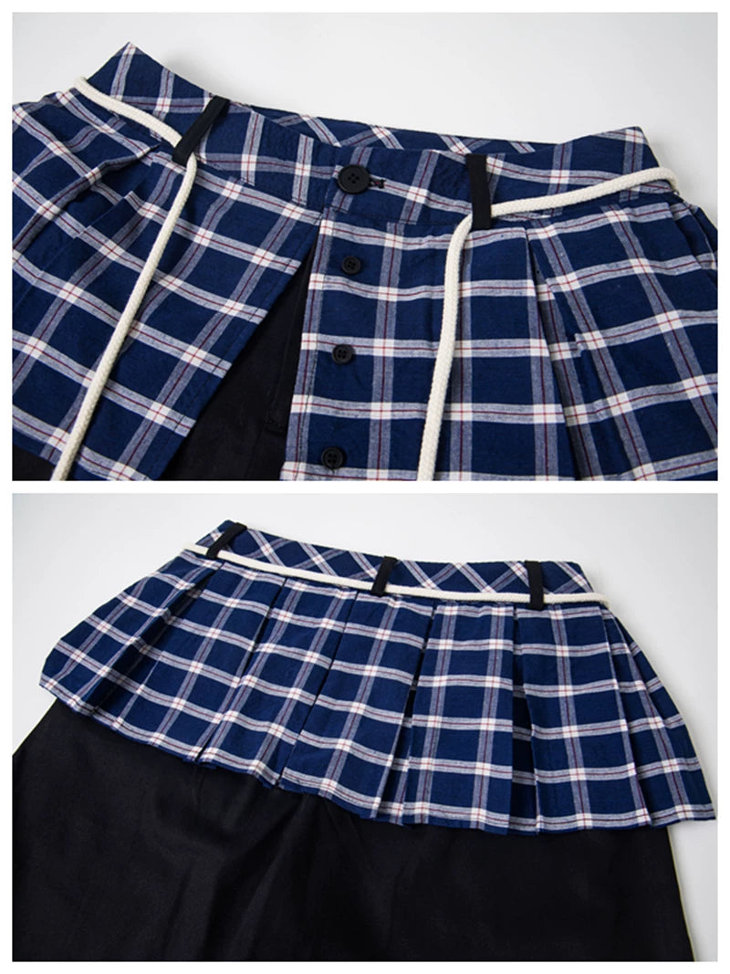 Kenvibe Vintage Checkered Fake Two-Piece Casual Pants