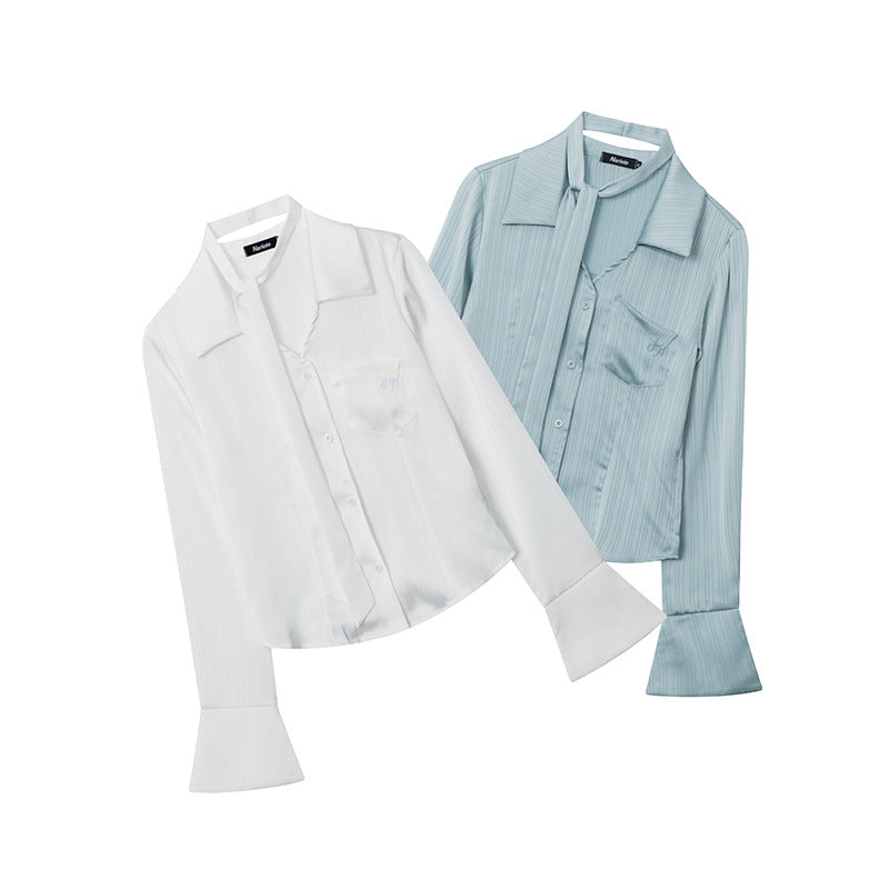 Nariele Embroidered Ribbon Short Long Sleeve Shirt