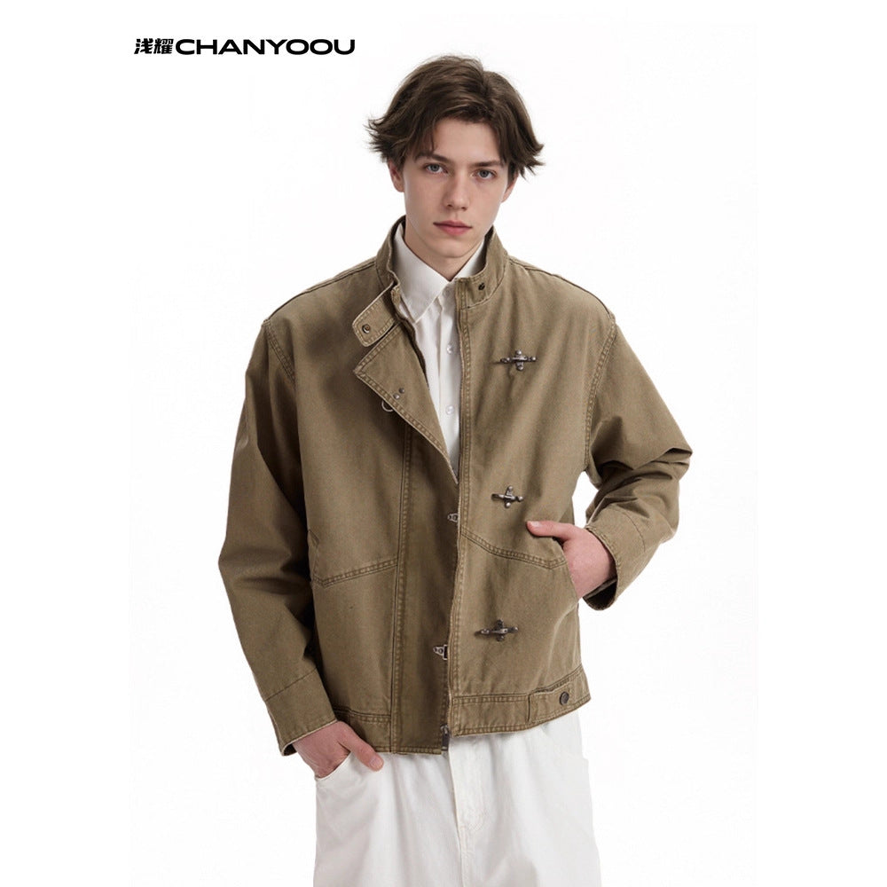 CHANYOOU Retro Premium Sense Aircraft Buckle Stand-up Collar Jacket