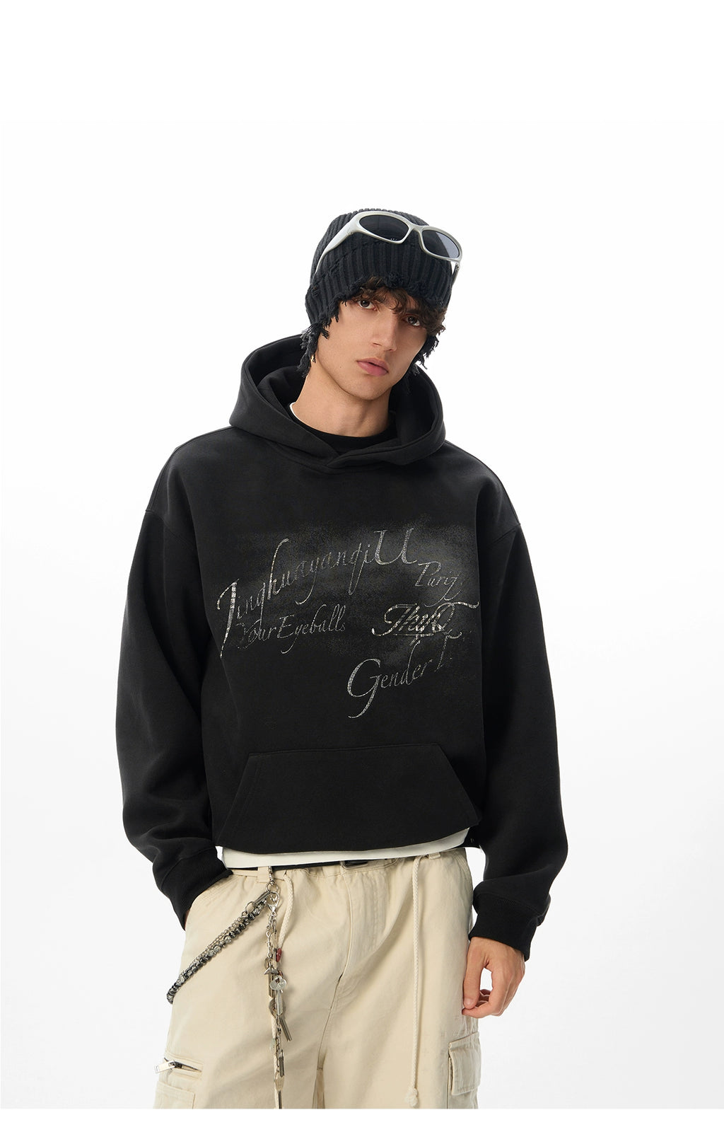 JHYQ Retro Letter Print Hooded Sweater