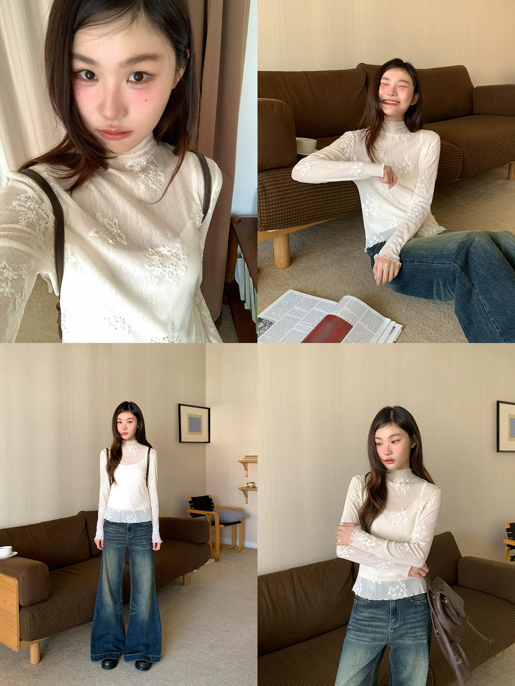 Kano Stretch Jacquard Embroidered Semi-turtleneck Bottoming Shirt