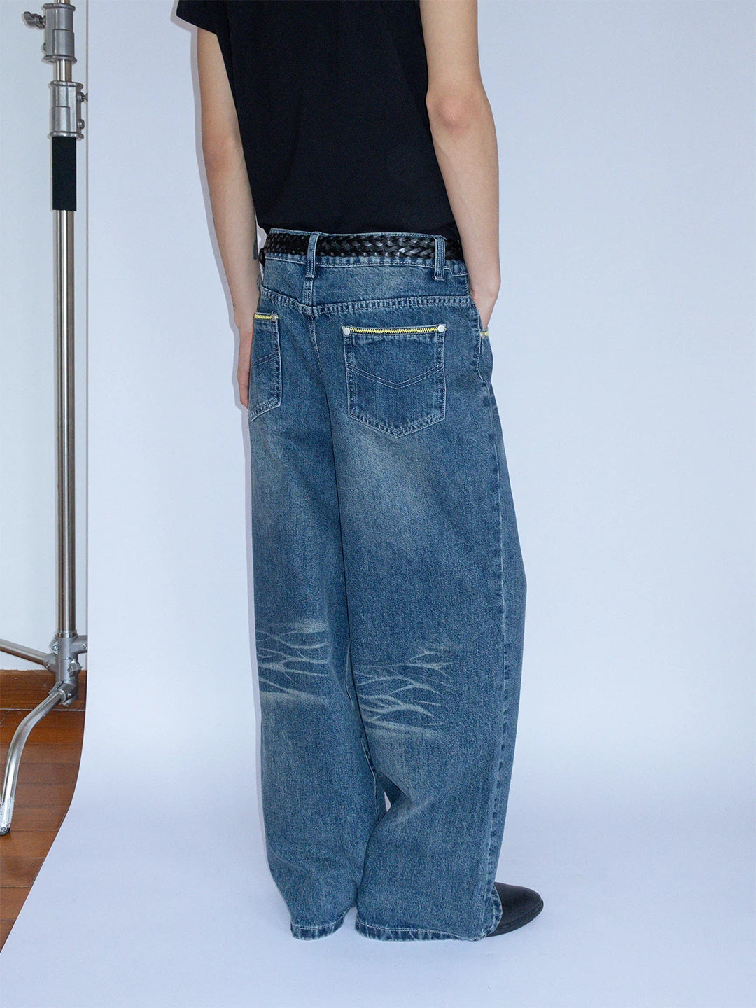 FUNKYFUN Retro Old Contrasting Embroidered Jeans