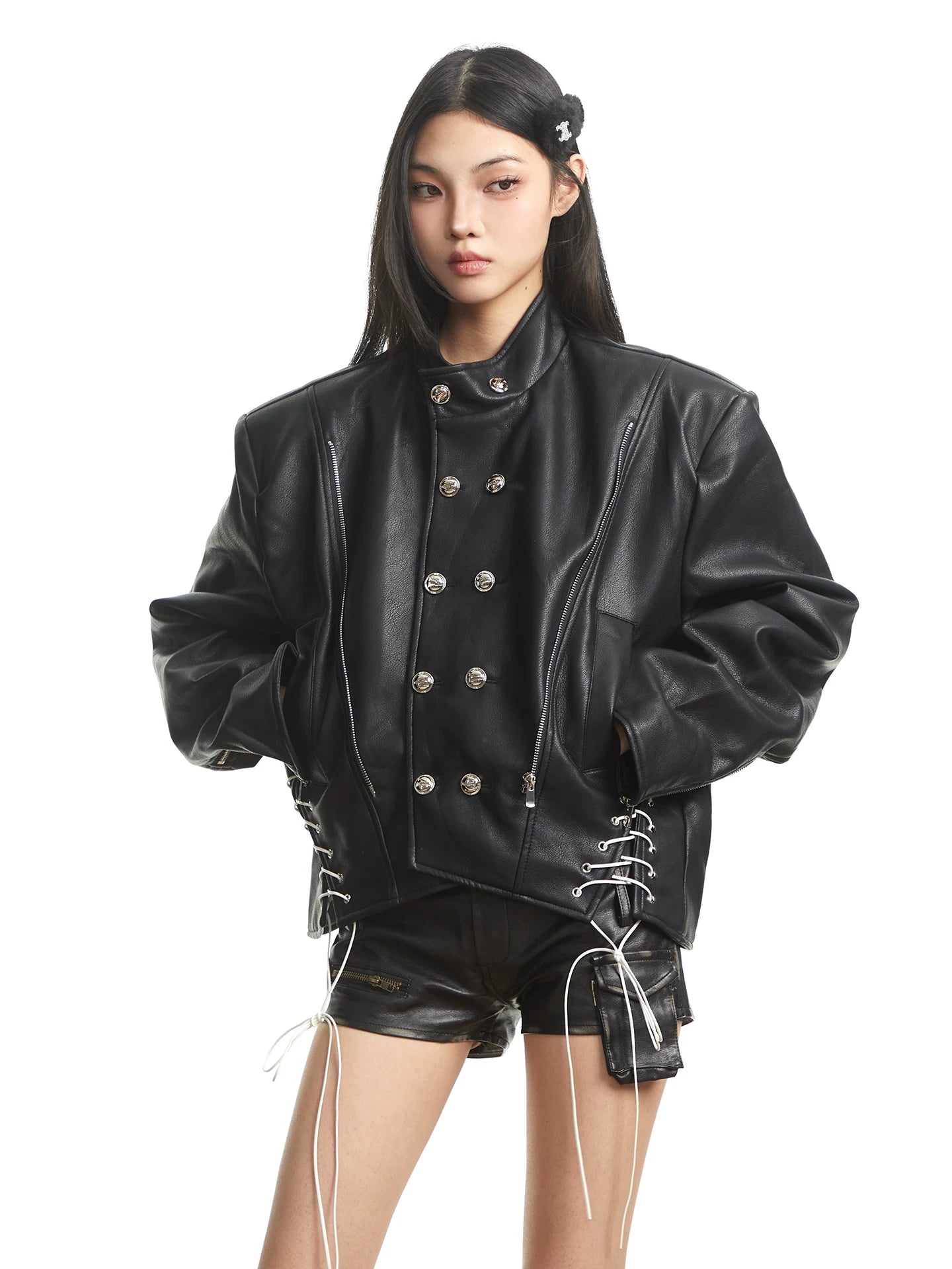 UNCMHISEX Vintage Loose Skinny Temperament Leather Jacket