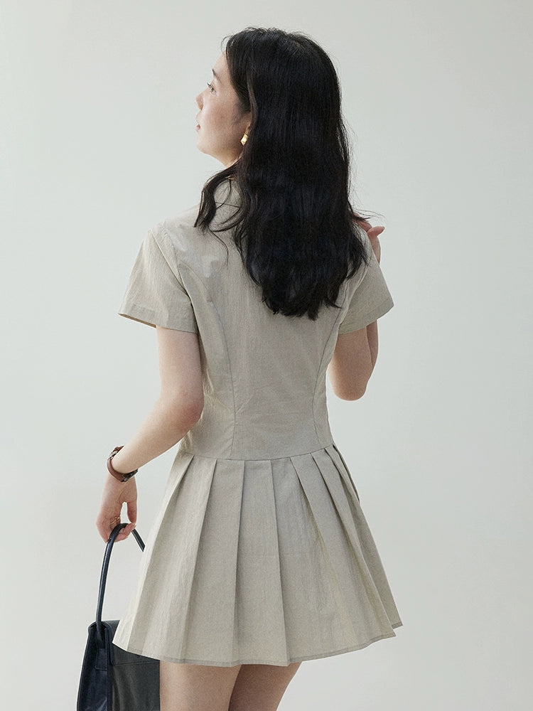 VOOE POLO Neck Slim-fit Short Pleated Dress