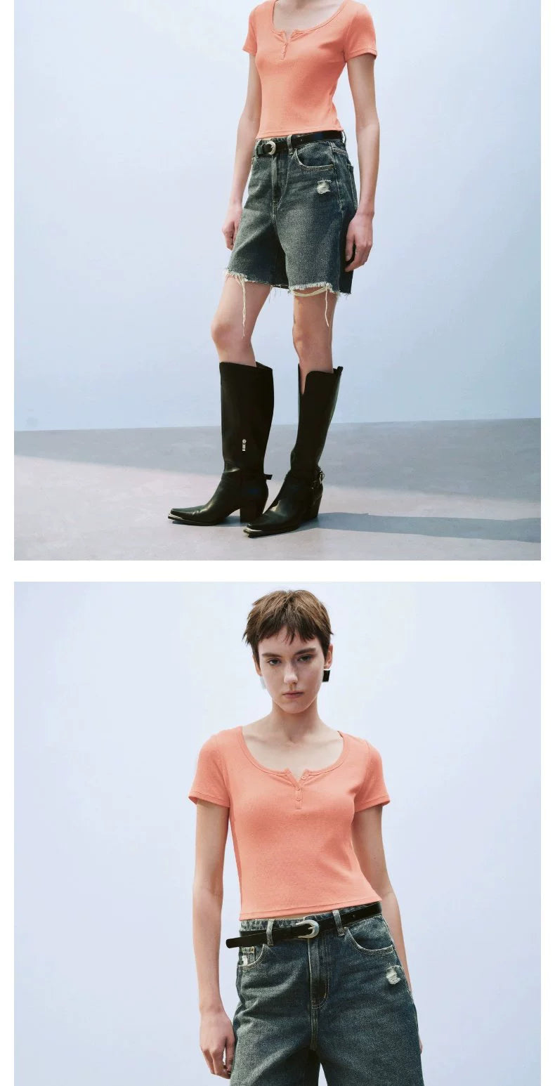 URBAN REVIVO Slim Button-up Tee