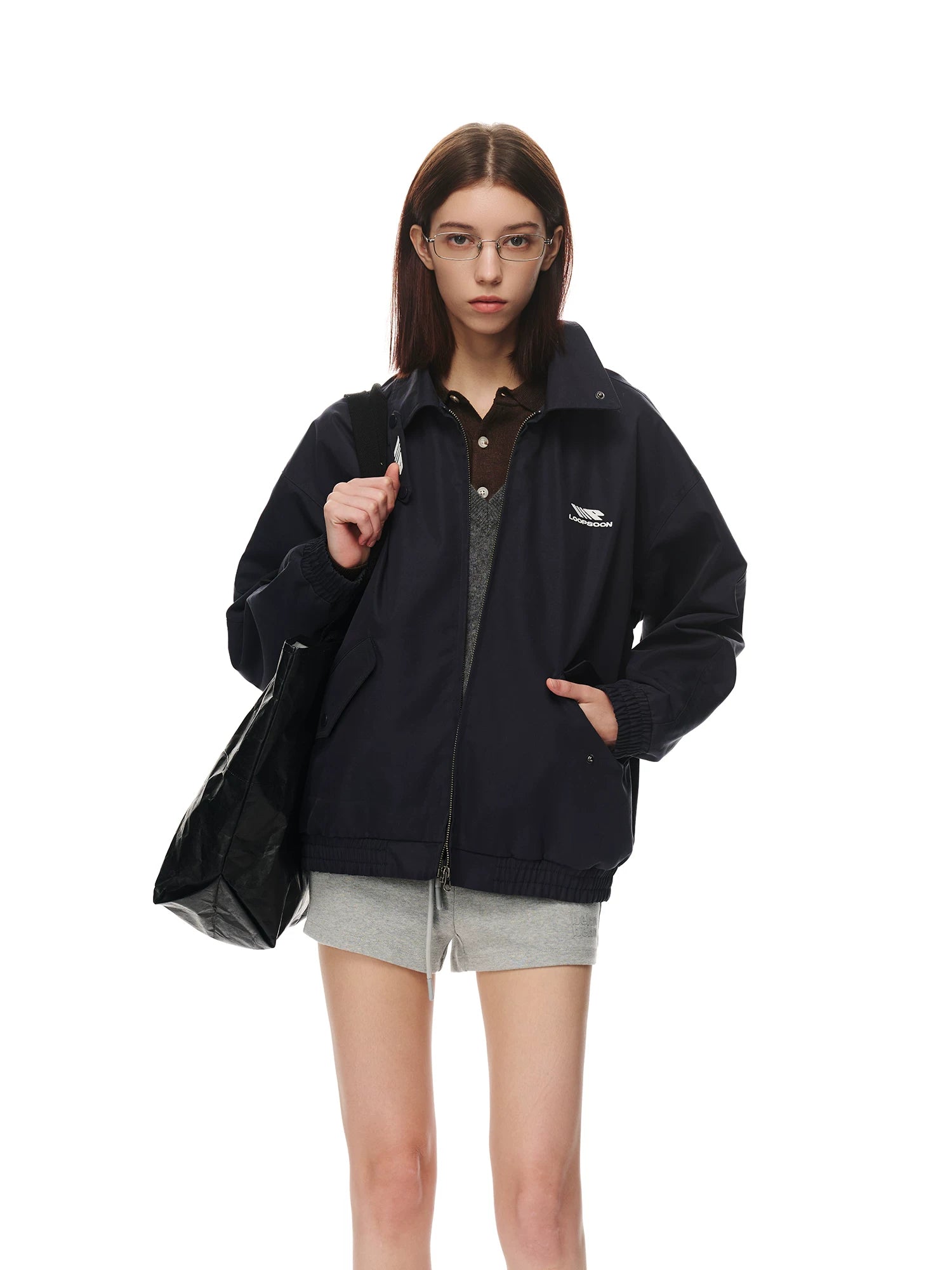 Loopsoon Collar Loop Embroidery Versatile Simple Casual Tee