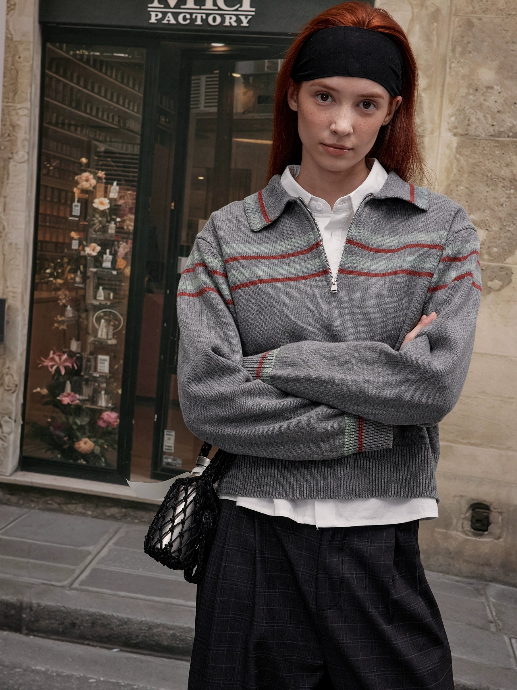 MADWITCH Casual Contrasting Striped Gull Neck Jacket