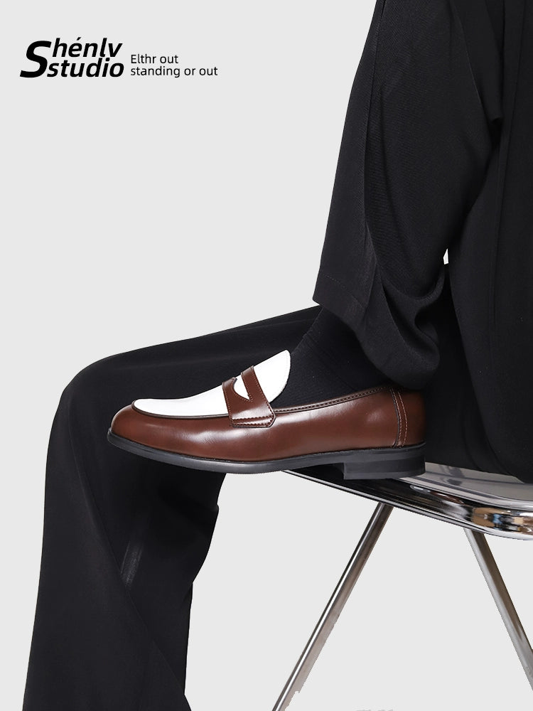 SHENLV STUDIO Pointed Round Head Color Matching One-pedal Thin-soled Derby Leather Shoes