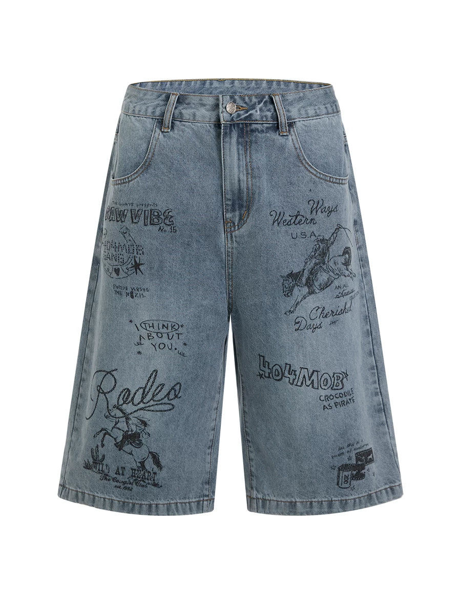 404MOB Loose Straight Wide-Leg Seven-Point Jeans