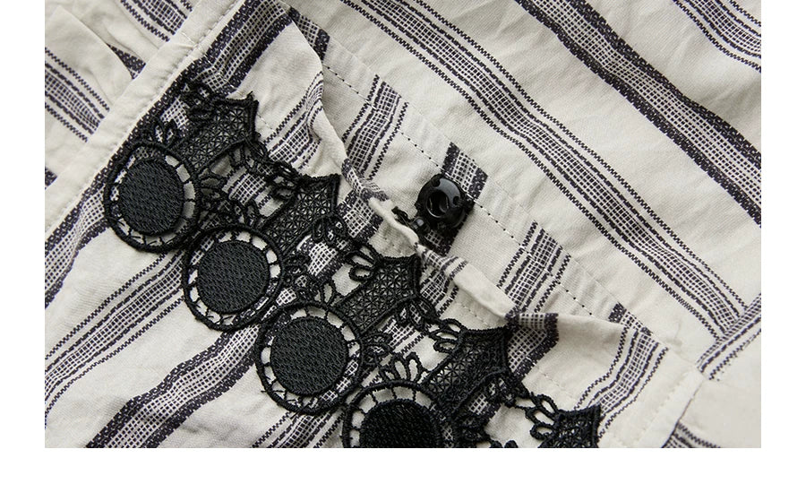 INDULGE Striped Square Neck Lace Patchwork Dress