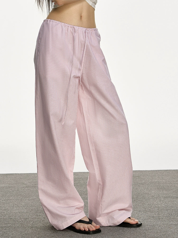 Anna Aneae Drawstring Wide Leg Straight Loose Versatile Floor Pants