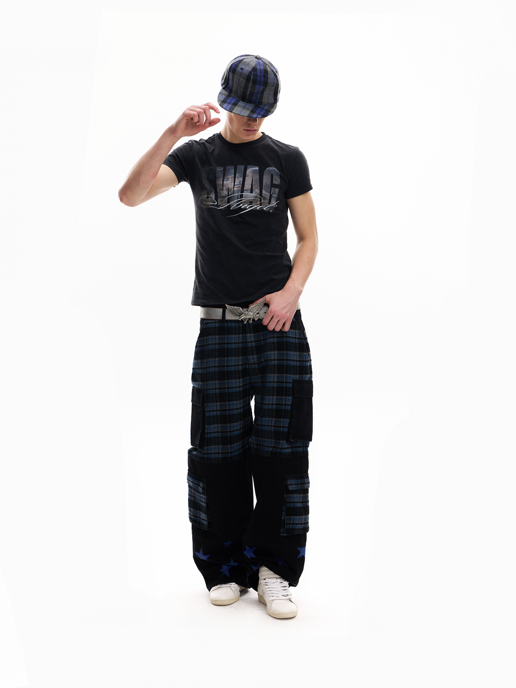 No E Mosen Plaid Multi-pocket Straight Jeans
