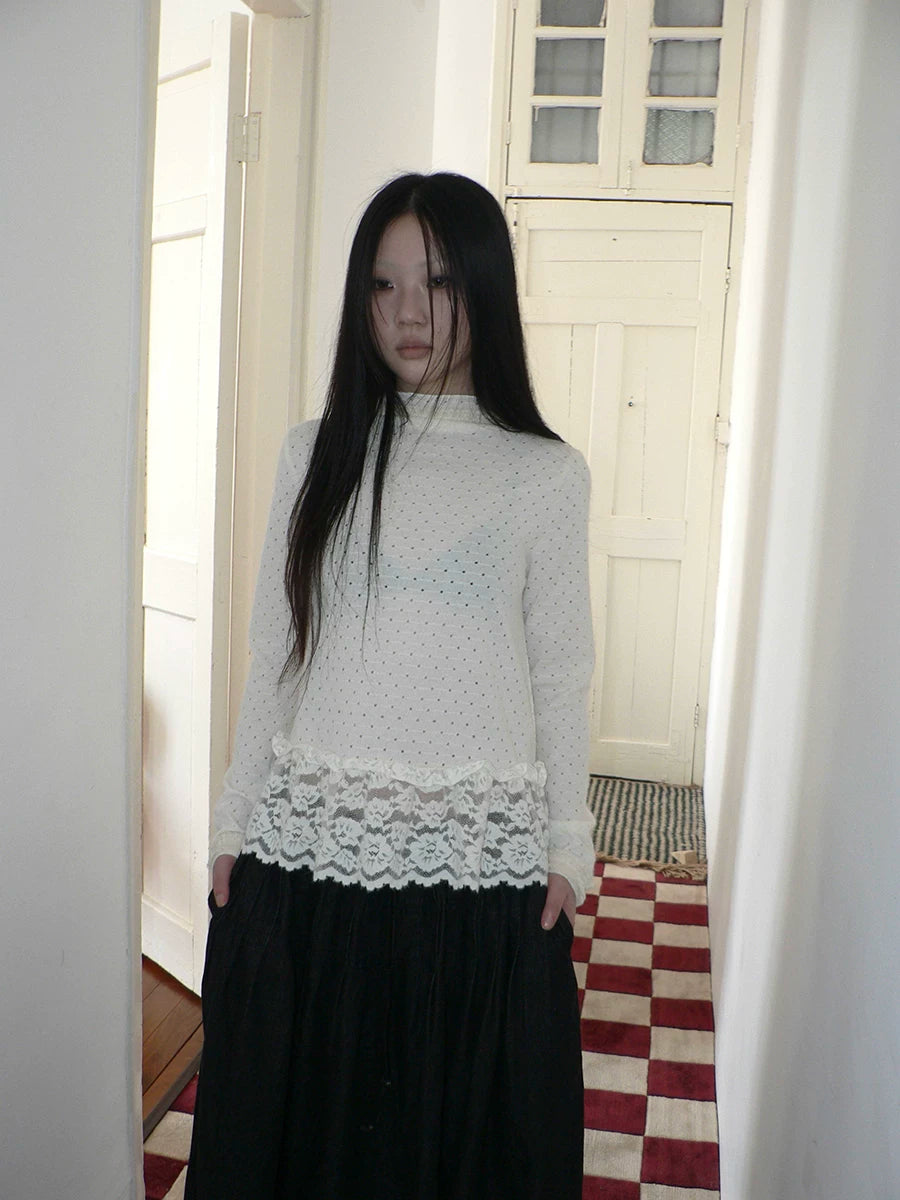 Ang: Project Lace Stitching Hollow Base Long Sleeve