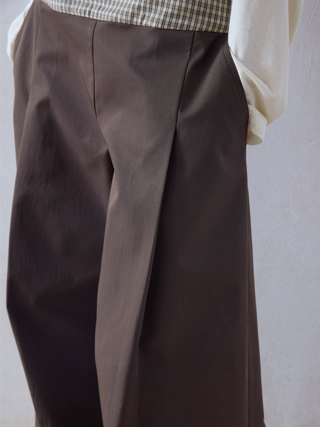 DIMC Checked Stitching Inner Pleated Wide-leg High-waisted Pants