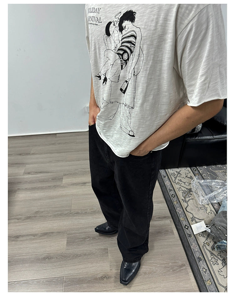 JCAESAR Straight Tube Slightly Wide Old Jeans