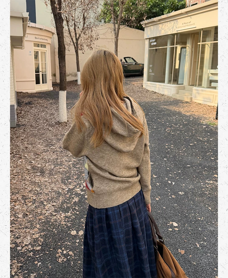 CCYE Vintage Rhombus Hooded Sweater Knitted Cardigan Jacket