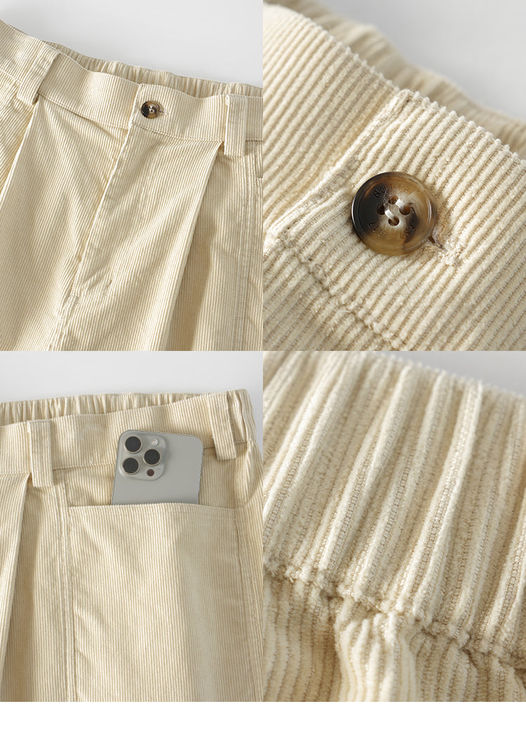 BUTTBILL 25SS Japanese retro 11-pit non-elastic corduroy Shorts