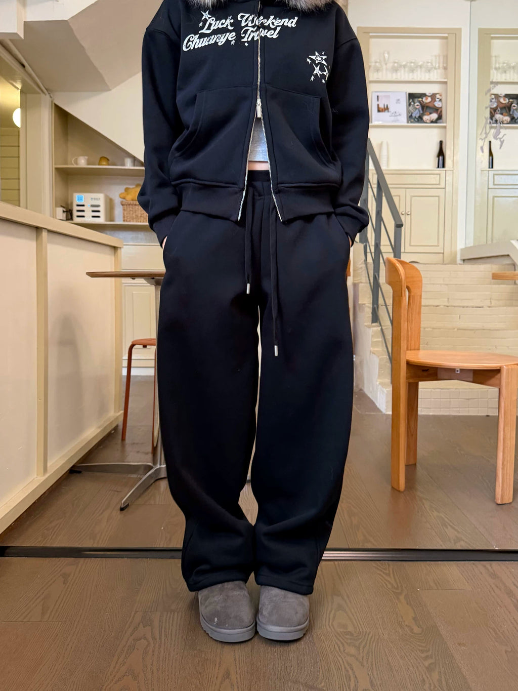 CCYE Double Waist Fleece Drawstring Casual Leggings