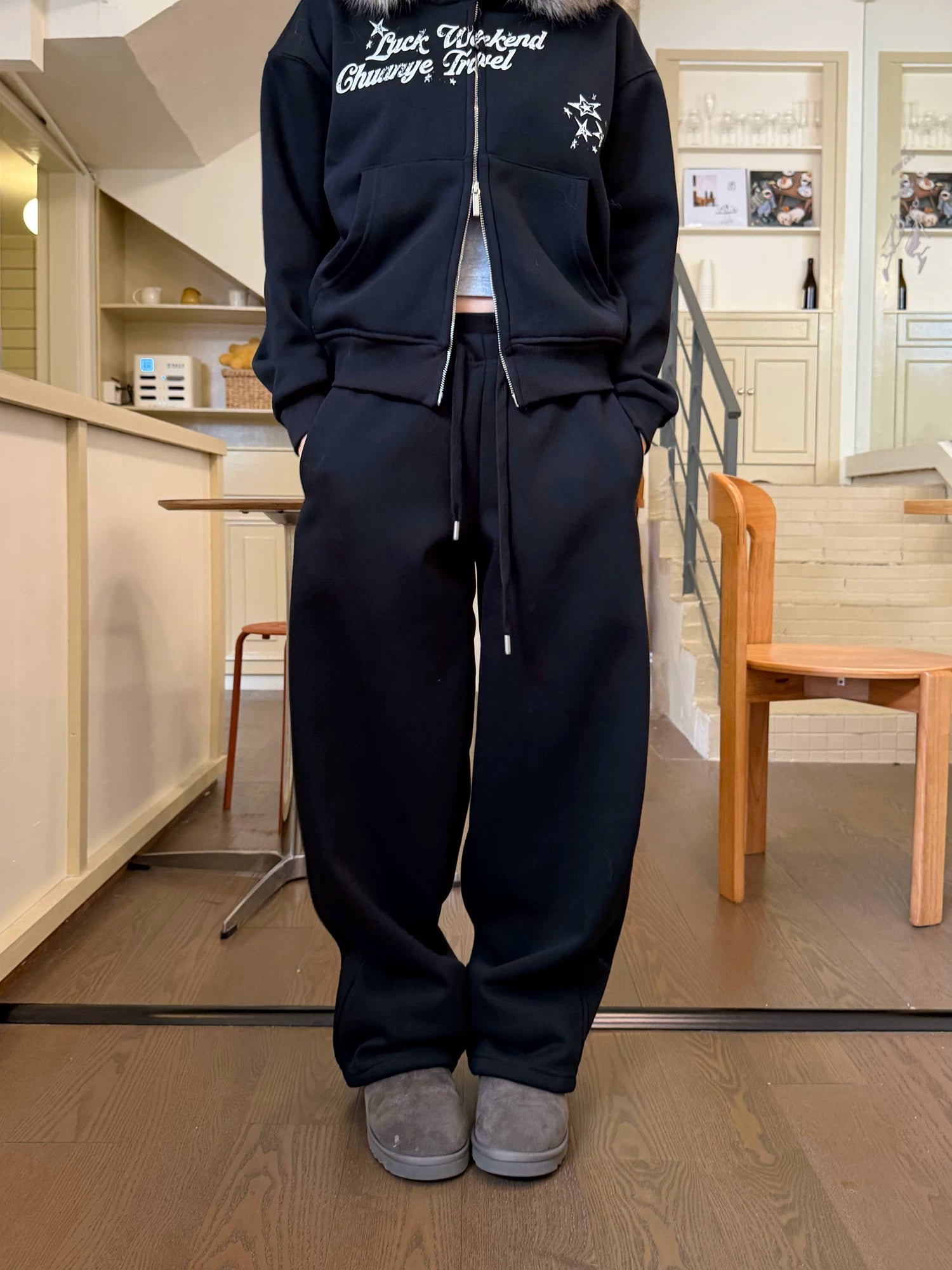 CCYE Double Waist Fleece Drawstring Casual Leggings