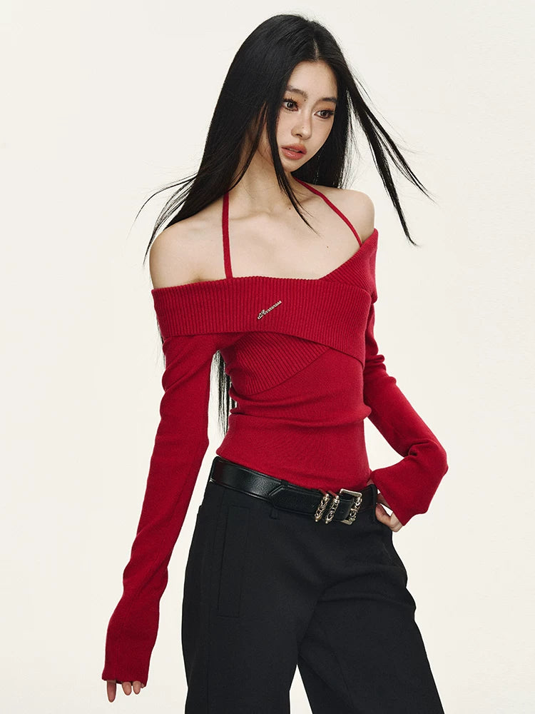 Anna Aneae Cross Off-Shoulder Knit Long Sleeves