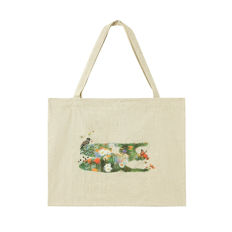 CryingCenter 3C Flower and Bird Large Capacity Linen Canvas Bag