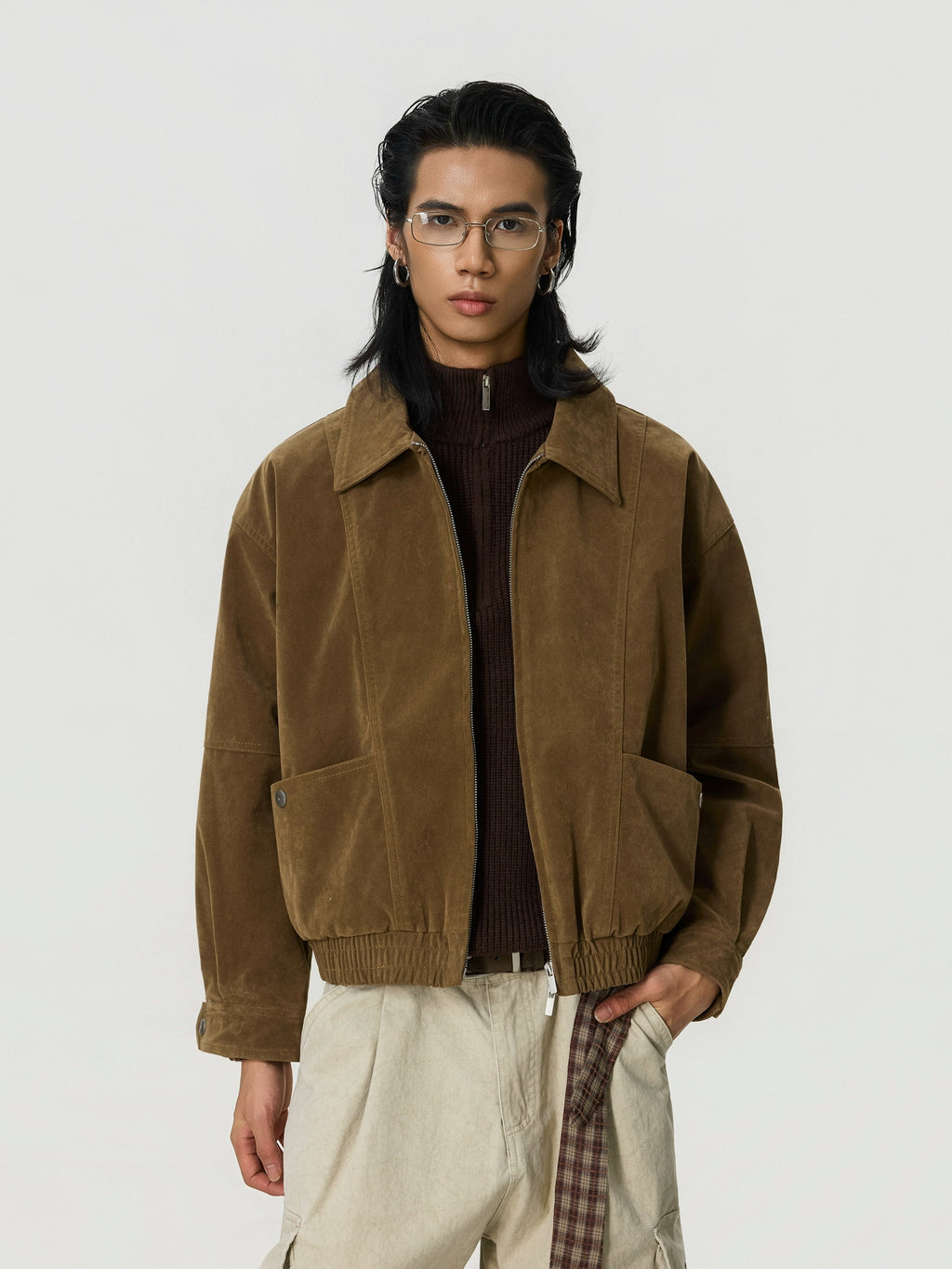 BTSG Vintage Front Shoulder Lapel Suede Big Pocket Jacket