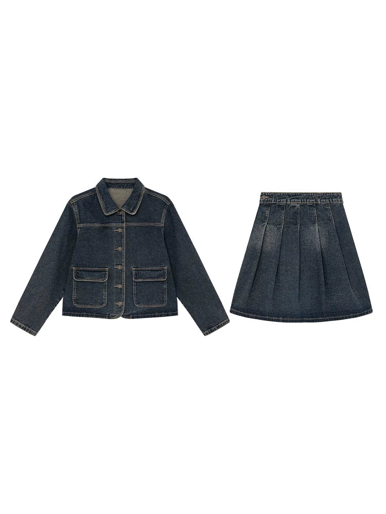 KANO Vintage Denim Jacket Skirt Set