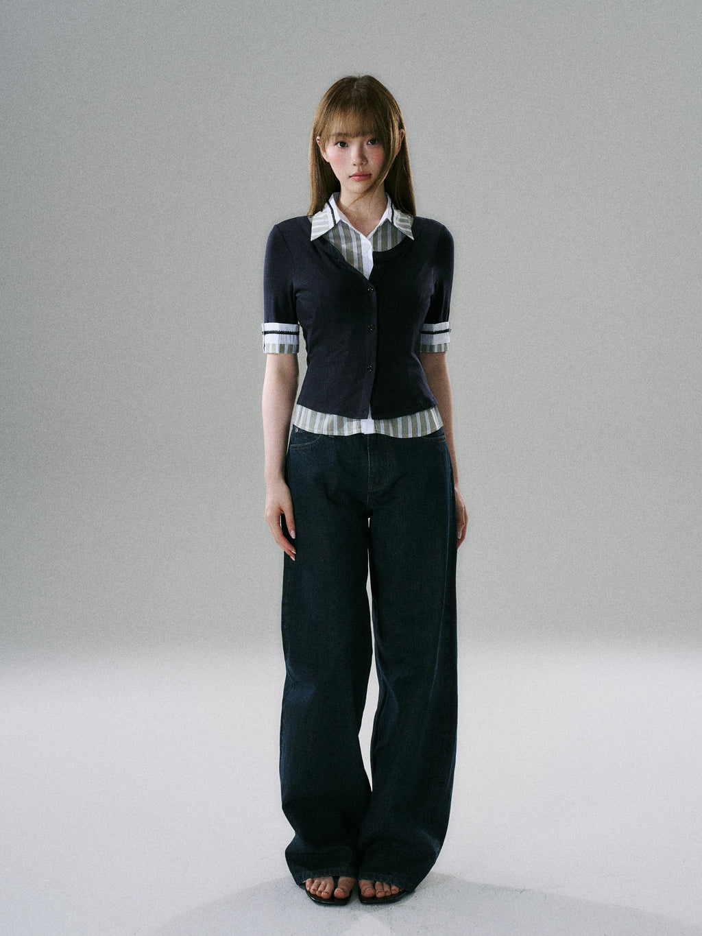 LOST FOREST Fake Two Pieces Fashionable Splicing and Thin Tee