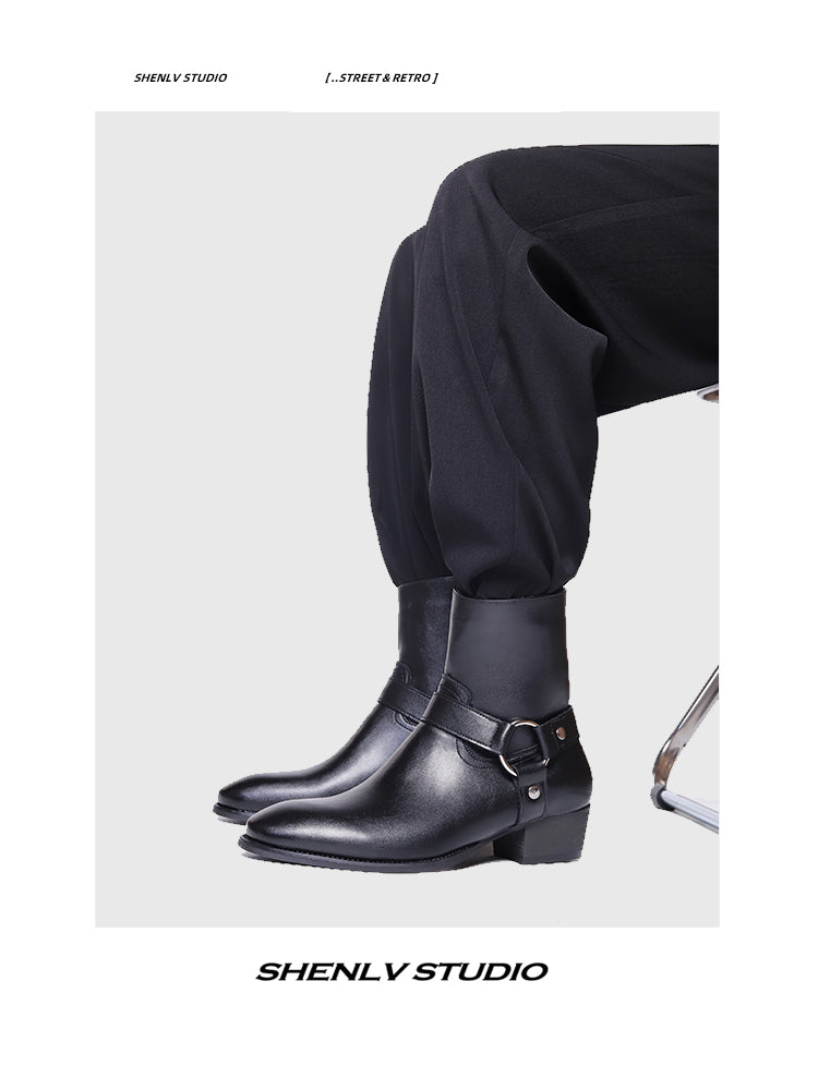 SHENLV STUDIO Pointed Chelsea Personality High Street Martin Boots