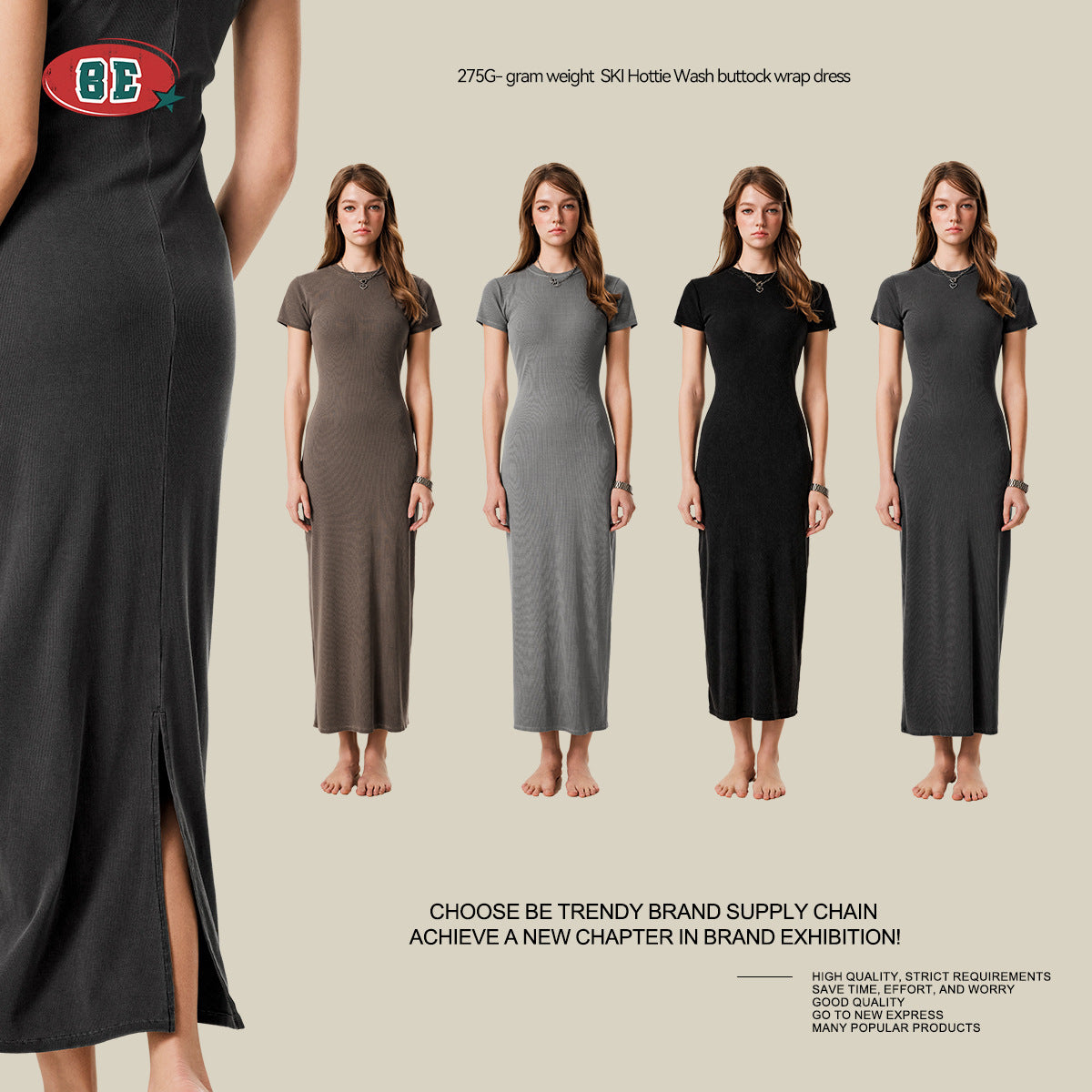 BE Women's SKIMS Style Summer Cotton Slim-fitting Slit Dress