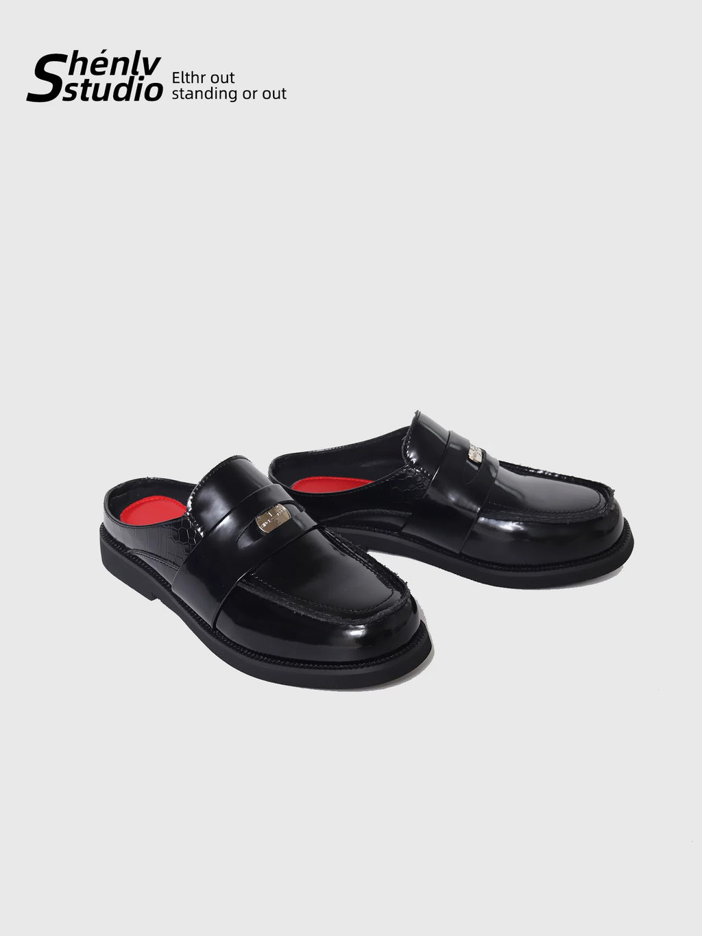 SHENLV STUDIO Glossy One-pedal Casual Leather Slippers