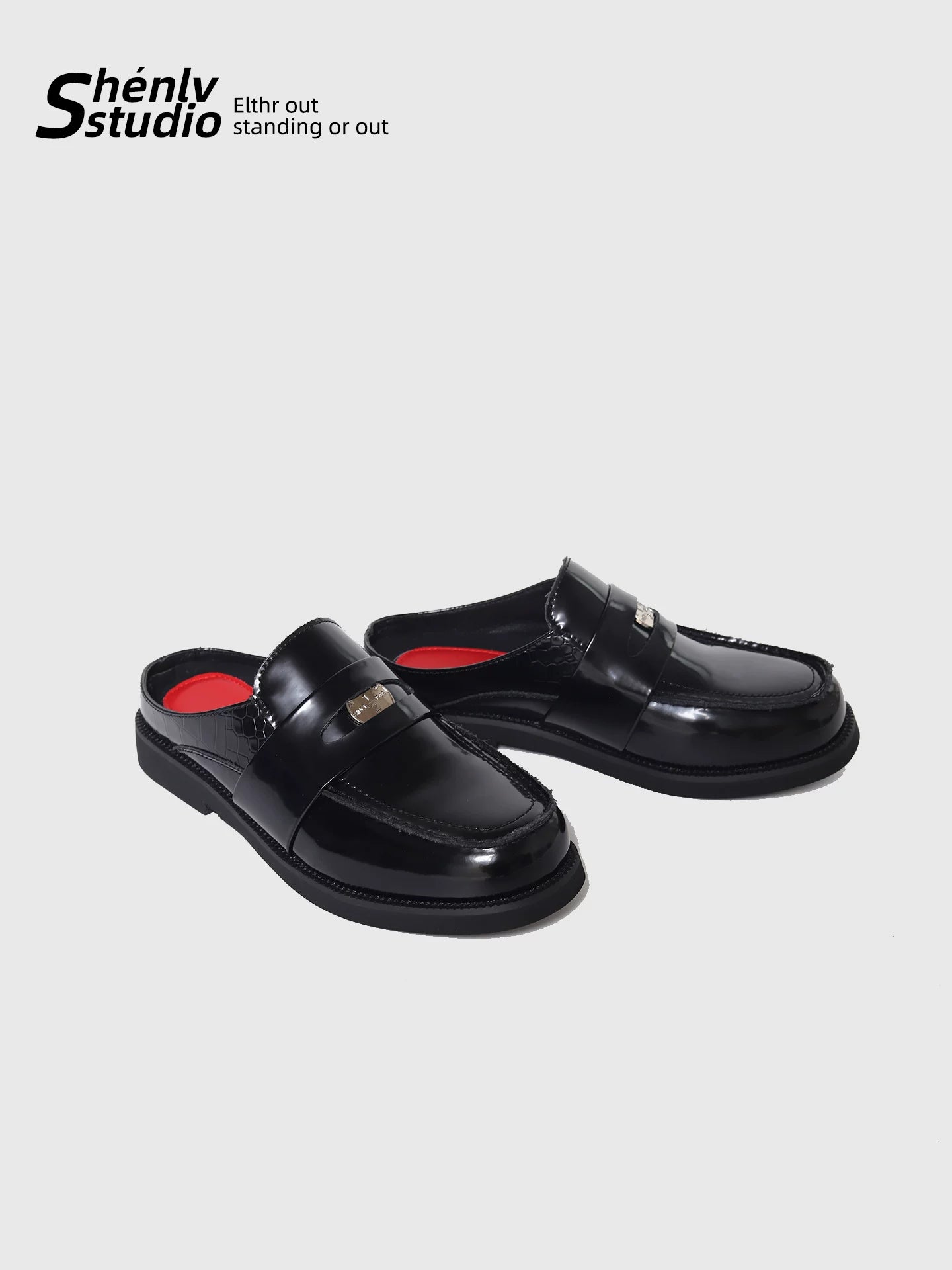 SHENLV STUDIO Glossy One-pedal Casual Leather Slippers